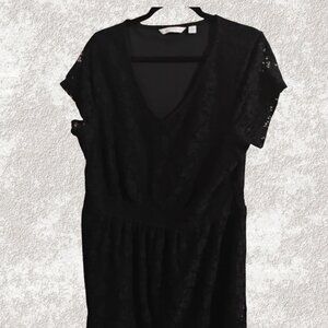 An Isaac Mizrahi Live! Women's Black Short Sleeve Knit Lace Dress